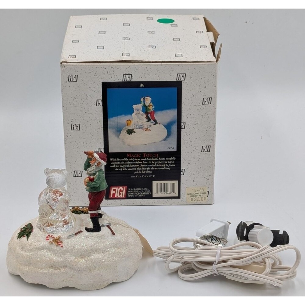 1997 FIGI Lighted Magic Touch With Box CV-54 Santa & Teddy Bear